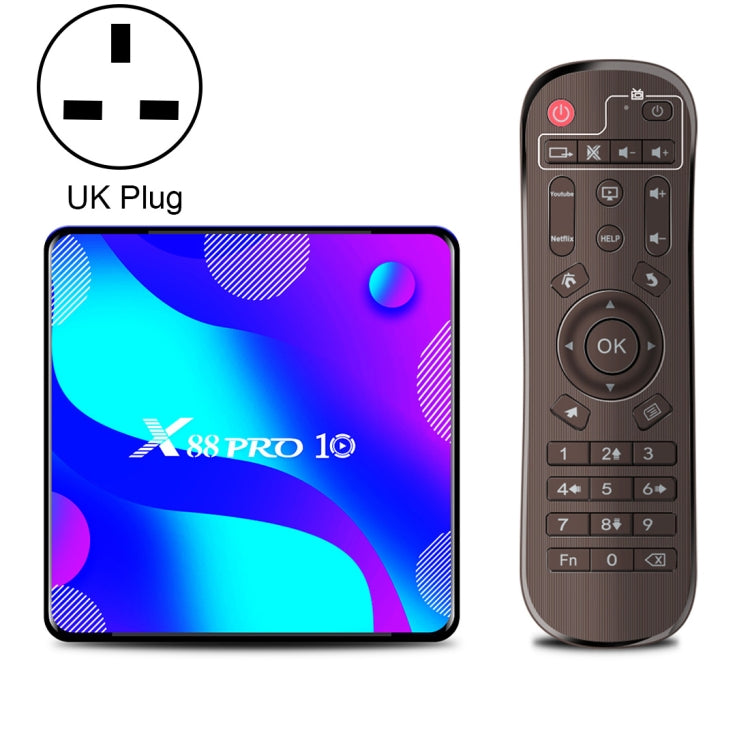 X88 Pro 10 4K Ultra HD Android TV Box with Remote Controller, Android 10.0, RK3318 Quad-Core 64bit Cortex-A53, 2GB+16GB, Support Bluetooth / Dual-Band WiFi / TF Card / USB / AV / Ethernet My Store