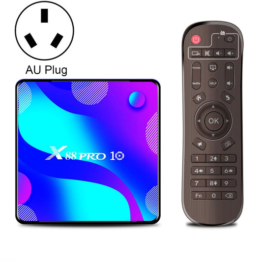 X88 Pro 10 4K Ultra HD Android TV Box with Remote Controller, Android 10.0, RK3318 Quad-Core 64bit Cortex-A53, 4GB+64GB, Support Bluetooth / Dual-Band WiFi / TF Card / USB / AV / Ethernet