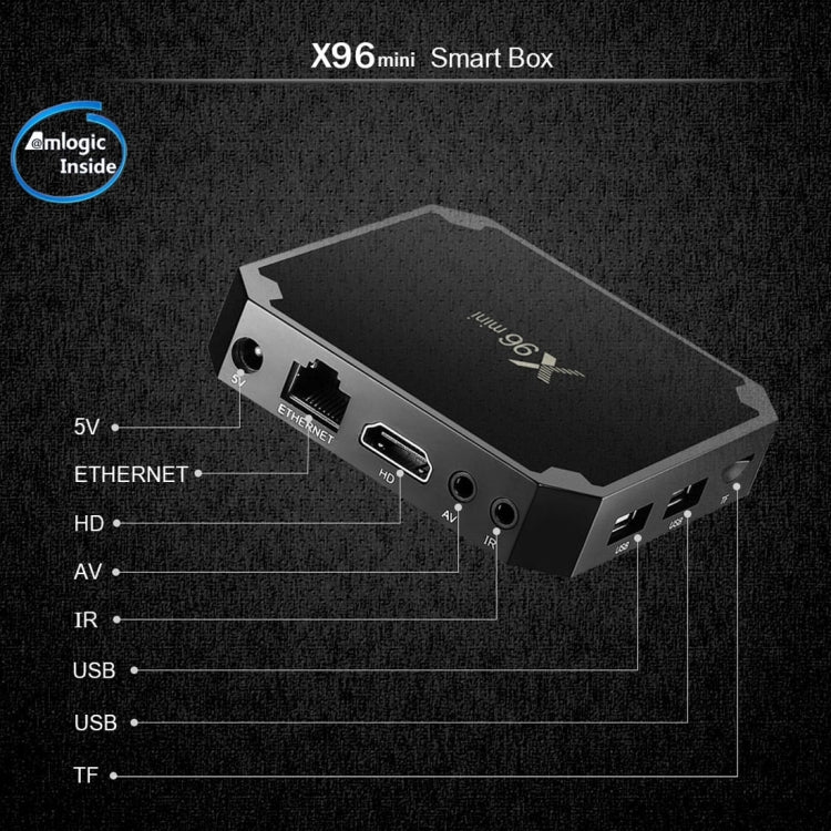 X96 mini 4K*2K UHD Output Smart TV BOX Player with Remote Controller without Wall Mount, Android 10 Amlogic S905W Quad Core ARM Cortex A53 2GHz, RAM: 2GB, ROM: 16GB, Supports WiFi, HDMI, TF