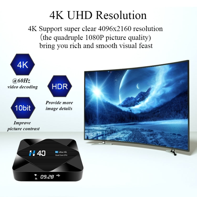 H40 4K Ultra HD Smart TV BOX Android 10.0 Media Player with Remote Control, Quad-core, RAM: 4GB, ROM: 32GB My Store