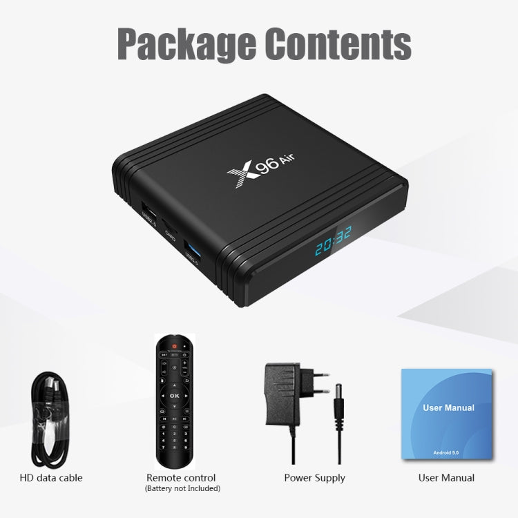 X96 Air 8K Smart TV BOX Android 9.0 Media Player with Remote Control, Quad-core Amlogic S905X3, RAM: 2GB, ROM: 16GB, Dual Band WiFi, AU Plug