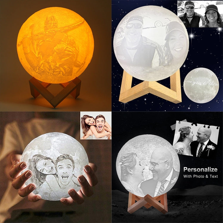 Customized Touch Switch 3-color 3D Print Moon Lamp USB Charging Energy-saving LED Night Light with Wooden Holder Base My Store