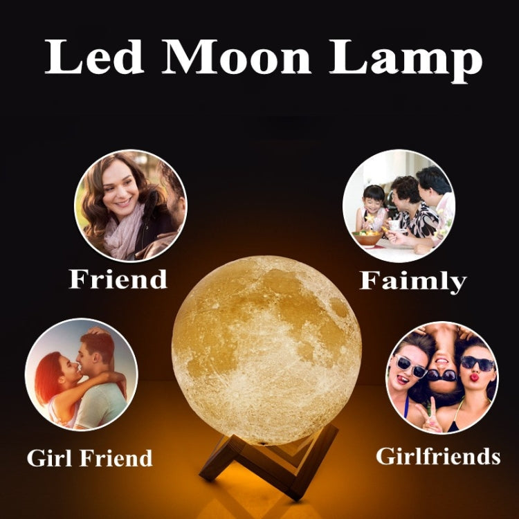 Customized Touch Switch 3-color 3D Print Moon Lamp USB Charging Energy-saving LED Night Light with Wooden Holder Base My Store