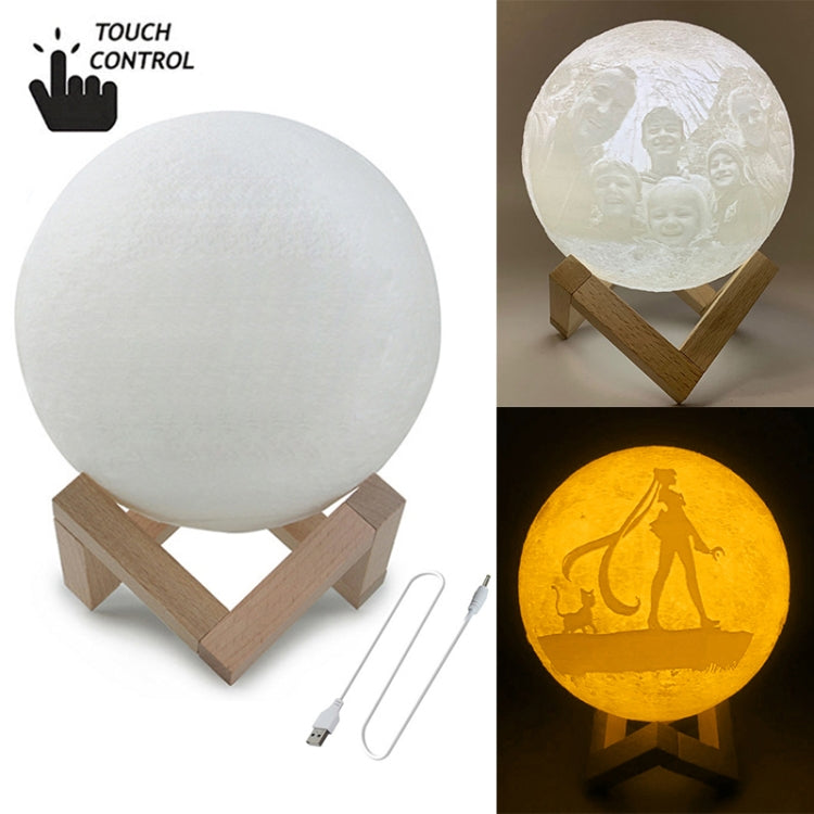 Customized Touch Switch 2-color 3D Print Moon Lamp USB Charging Energy-saving LED Night Light with Wooden Holder Base My Store