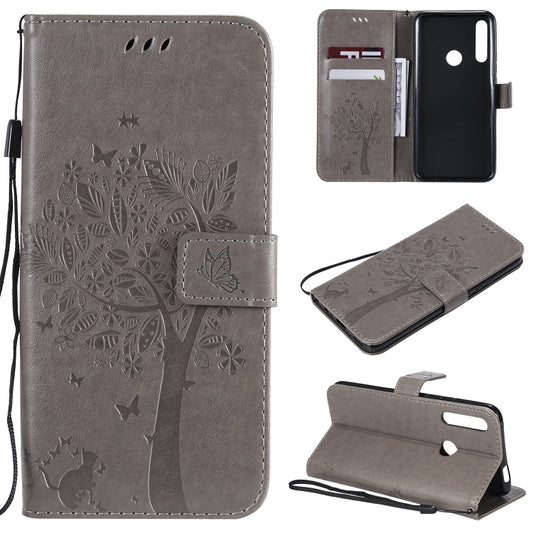 Tree & Cat Pattern Pressed Printing Horizontal Flip PU Leather Case with Holder & Card Slots & Wallet & Lanyard, Series 3