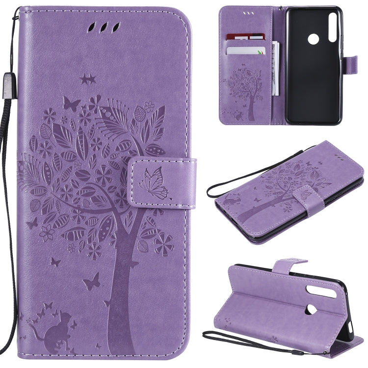 Tree & Cat Pattern Pressed Printing Horizontal Flip PU Leather Case with Holder & Card Slots & Wallet & Lanyard, Series 3