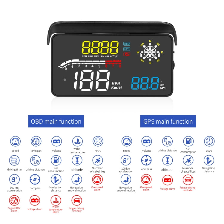 D1 Car OBD2 HUD Head-up Display GPS Speed Meter Speed / Voltage / Water Temperature Speed Alarm