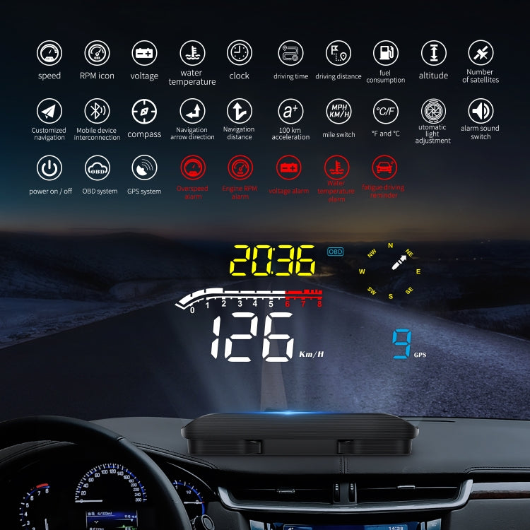 D1 Car OBD2 HUD Head-up Display GPS Speed Meter Speed / Voltage / Water Temperature Speed Alarm