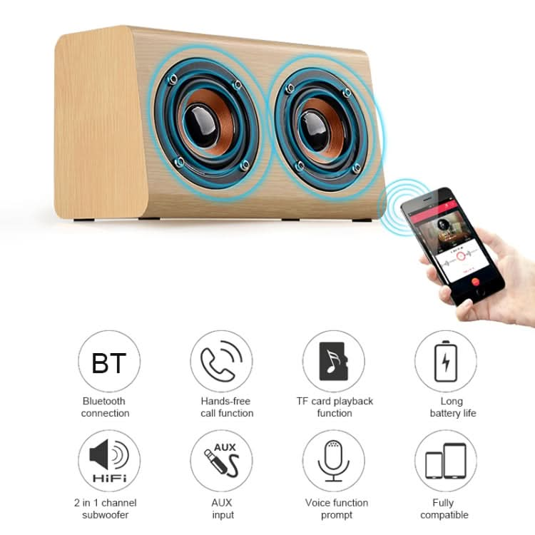 W7 Bluetooth 4.2 Wooden Double Horns Bluetooth Speaker