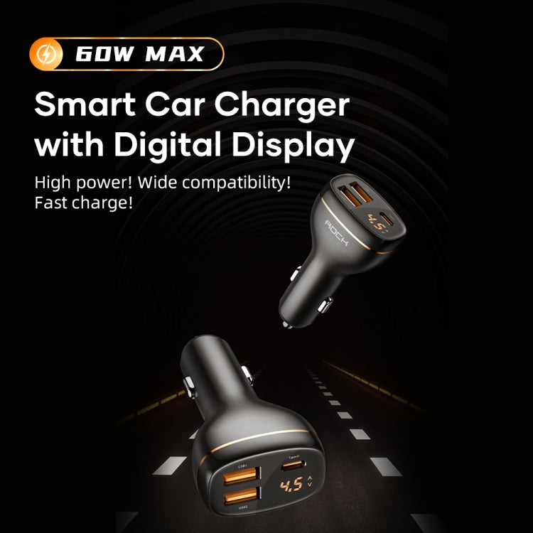 ROCK C301 60W Smart Digital Display Three Ports Car Charger