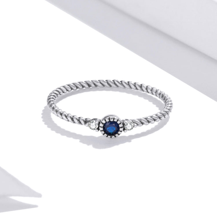 S925 Sterling Silver Dark Blue Zircon Platinum Plated Twist Texture Women Ring My Store