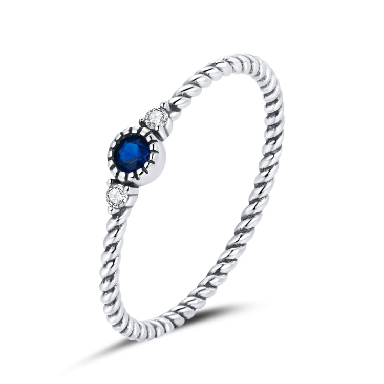 S925 Sterling Silver Dark Blue Zircon Platinum Plated Twist Texture Women Ring My Store