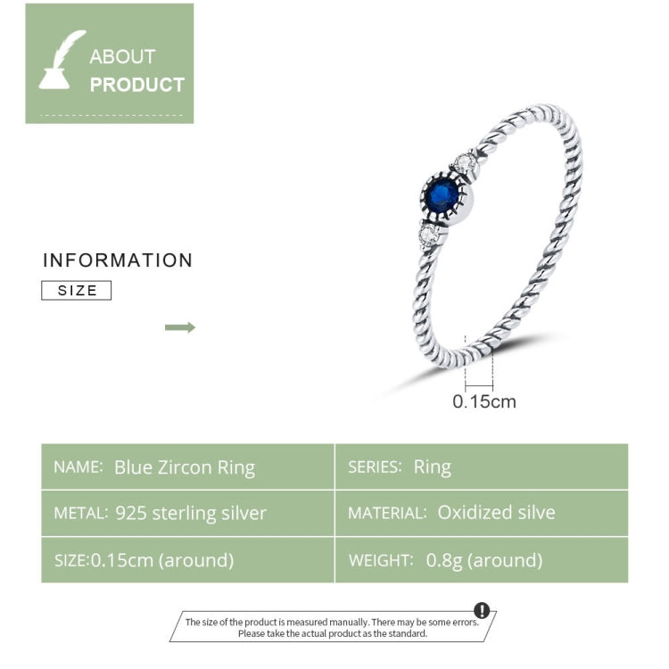 S925 Sterling Silver Dark Blue Zircon Platinum Plated Twist Texture Women Ring My Store