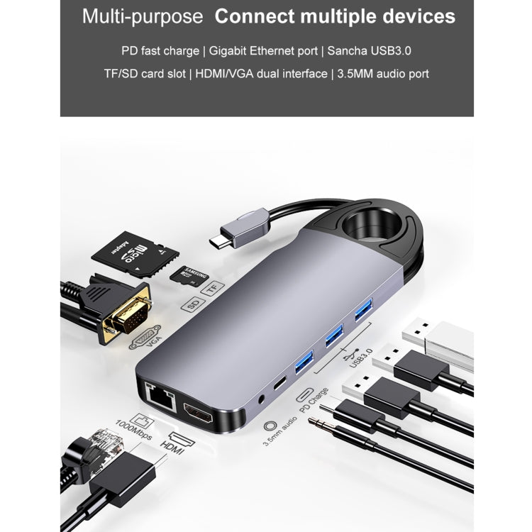 HW-TC28 10 In 1 USB 3.0 x3 + HDMI + VGA + SD + TF + PD + Ethernet Port + 3.5mm Port Multi-function Type-C / USB-C HUB Docking Station My Store