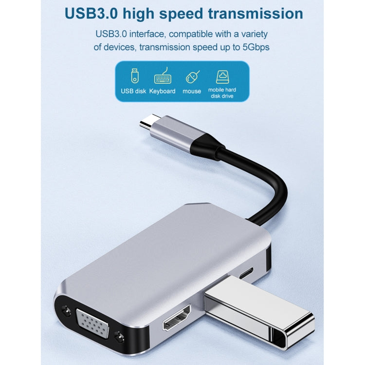 HW-6004 4 In 1 Type-C / USB-C to HDMI + PD + USB 3.0 + VGA Docking Station Adapter Converter My Store