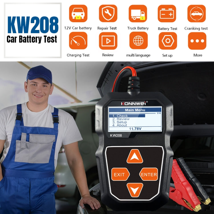 KONNWEI KW208 Car TFT Color Screen Battery Tester Support 8 Languages