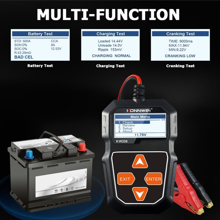 KONNWEI KW208 Car TFT Color Screen Battery Tester Support 8 Languages