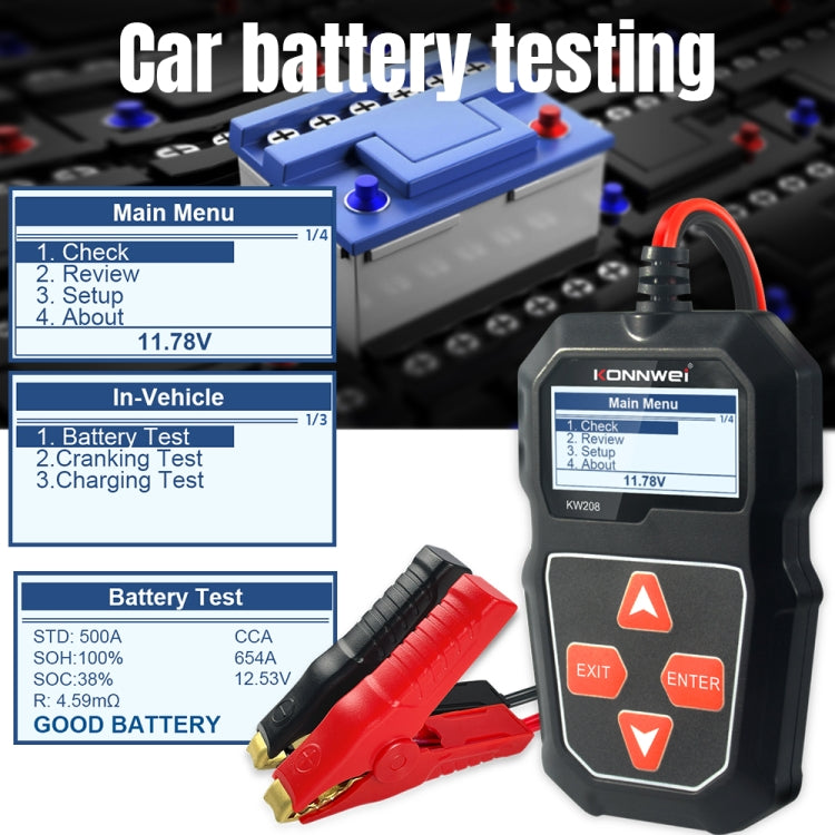 KONNWEI KW208 Car TFT Color Screen Battery Tester Support 8 Languages