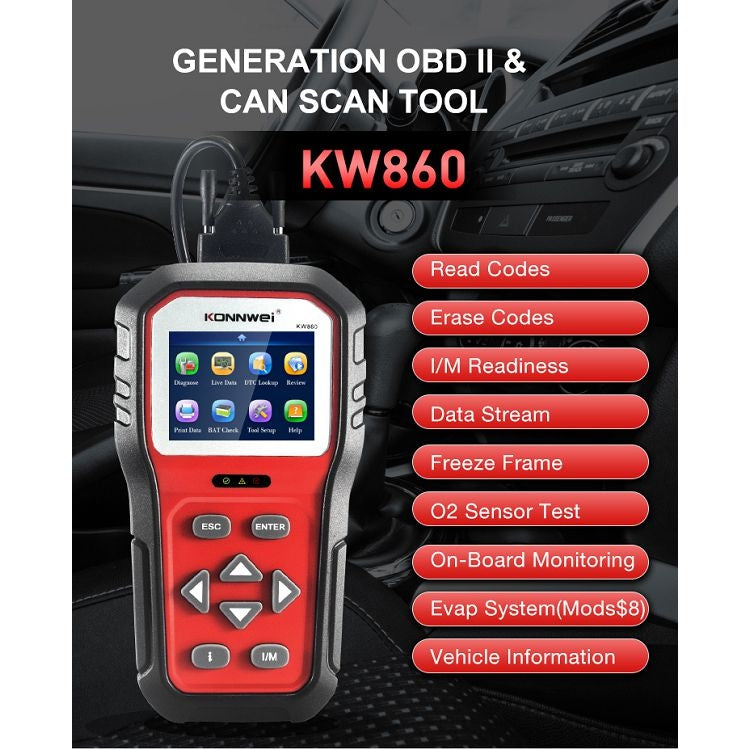 KONNWEI KW860 Car 2.8 inch TFT Color Screen Battery Tester Support 8 Languages / I Key Analysis Function ÎҵÄÉ̵ê