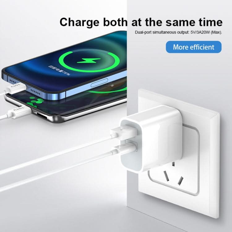 TOTUDESIGN Glory Series 20W Type-C / USB-C + USB Fast Charging Travel Charger Power Adapter,