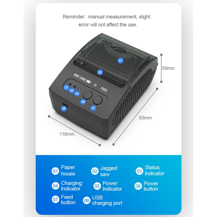 5811DD 58mm Bluetooth 4.0 Portable Thermal Bluetooth Receipt Printer, Reluova