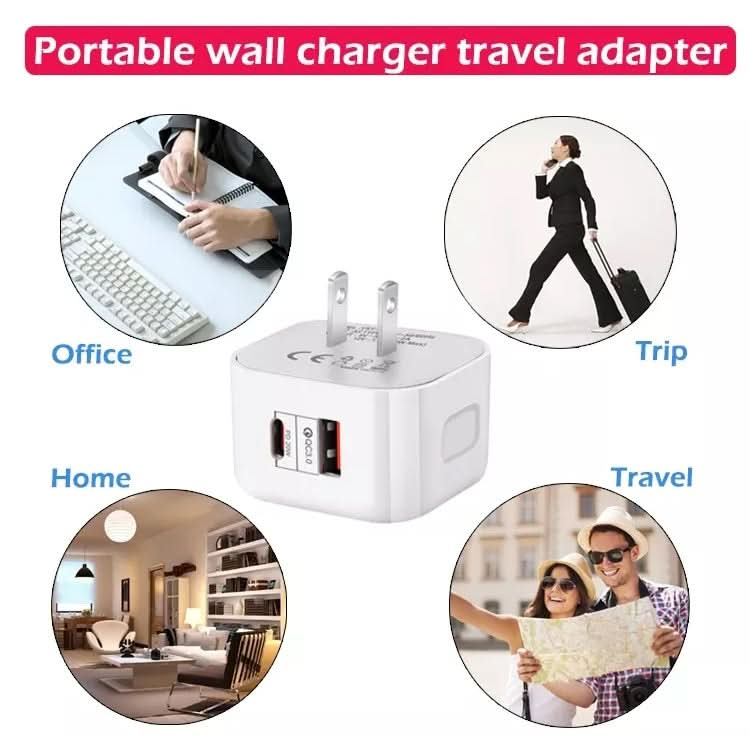 20W PD + QC 3.0 Dual Ports Travel Charger Power Adapter,