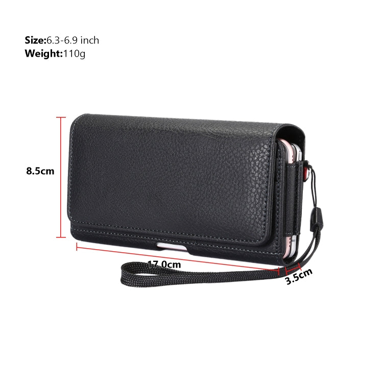 Litchi Texture Vertical Flip Thwartwise PU Leather Case / Waist Bag with Back Splint & Card Slots & 15cm Lanyard for 6.7 inch Phone Universal