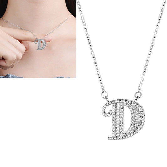 Women Fashion S925 Sterling Silver English Alphabet Pendant Necklace