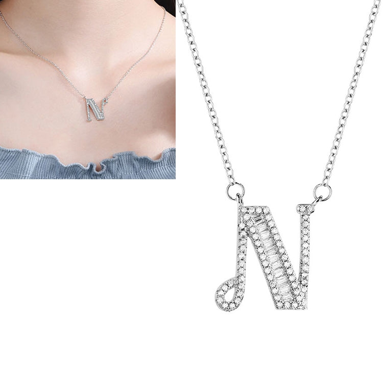 Women Fashion S925 Sterling Silver English Alphabet Pendant Necklace