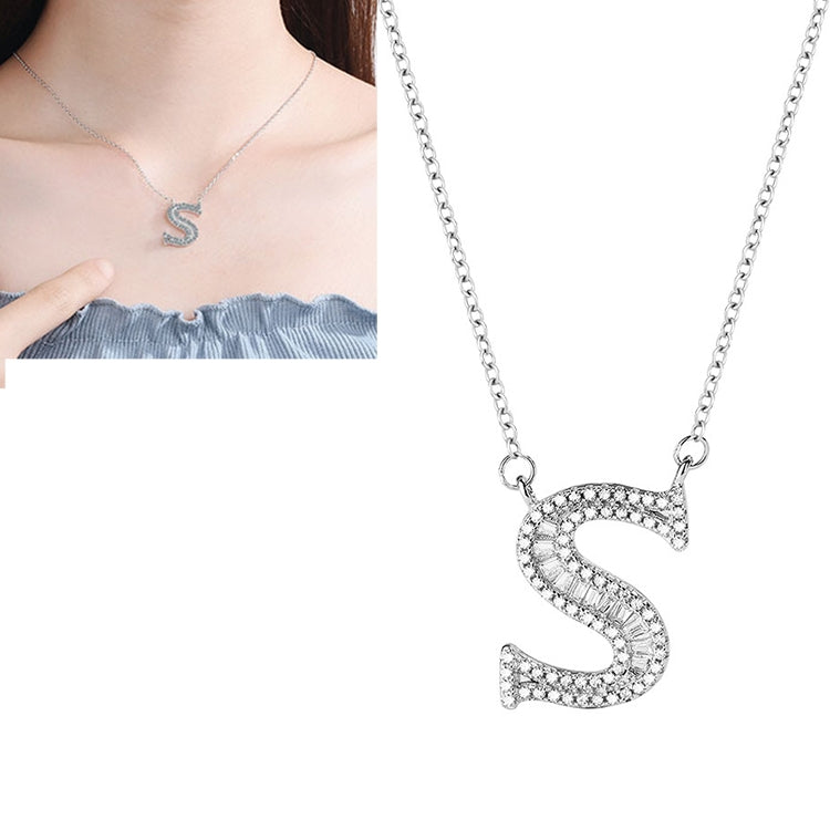 Women Fashion S925 Sterling Silver English Alphabet Pendant Necklace