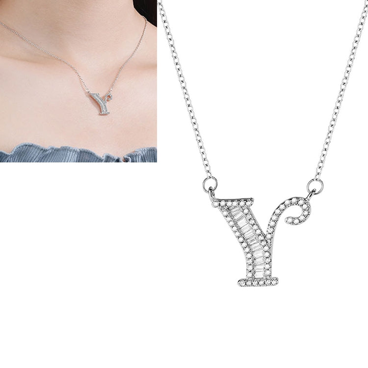 Women Fashion S925 Sterling Silver English Alphabet Pendant Necklace