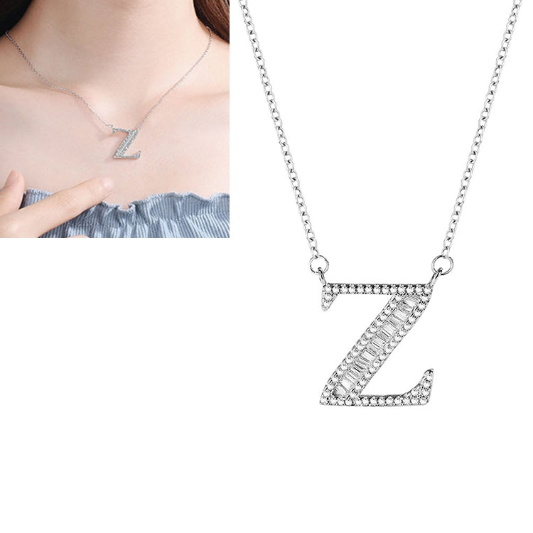 Women Fashion S925 Sterling Silver English Alphabet Pendant Necklace