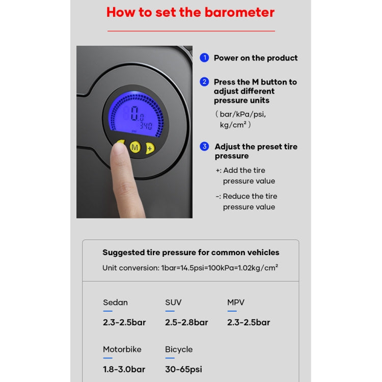 Rock Multi-function Portable LED Digital Display Car Air Pump