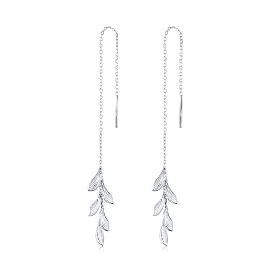 S925 Sterling Silver Simple Style Long Leaves Women Earrings Reluova