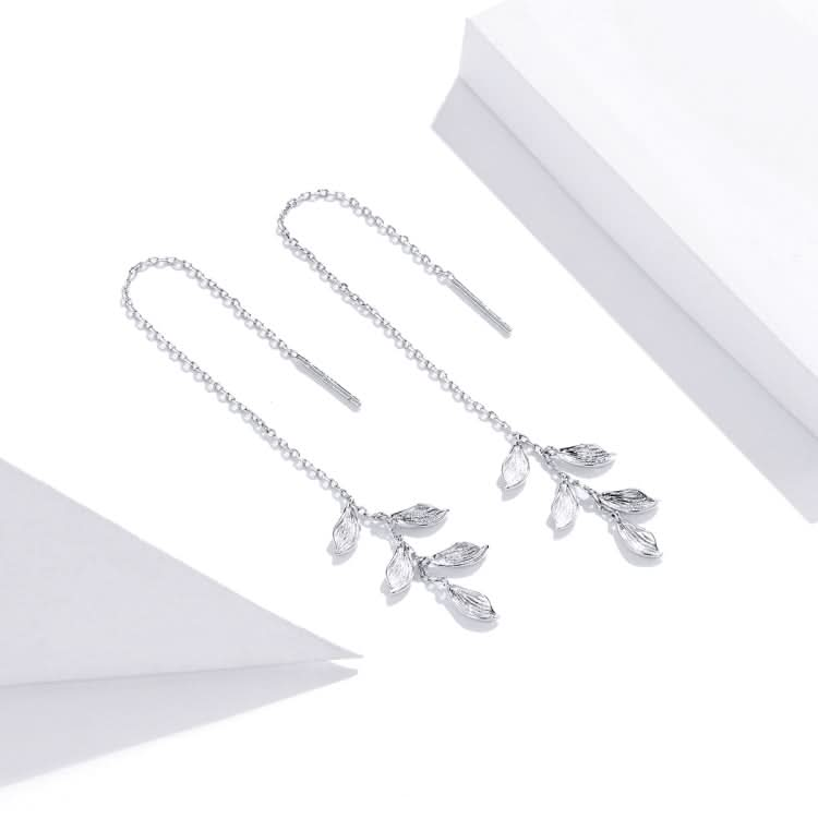 S925 Sterling Silver Simple Style Long Leaves Women Earrings Reluova