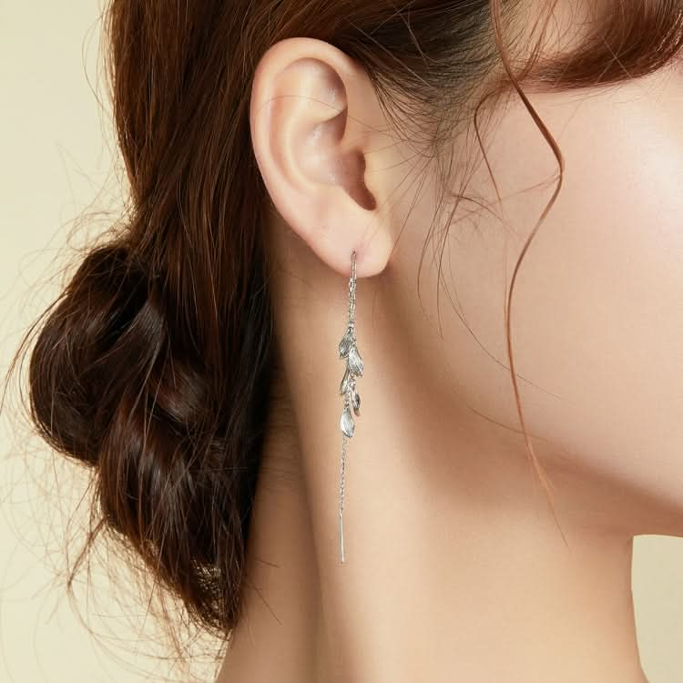 S925 Sterling Silver Simple Style Long Leaves Women Earrings Reluova