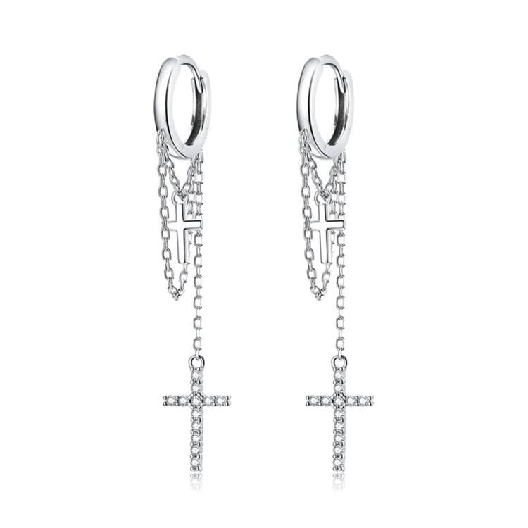 S925 Sterling Silver Long Tassel Shining Cross Women Earrings Reluova