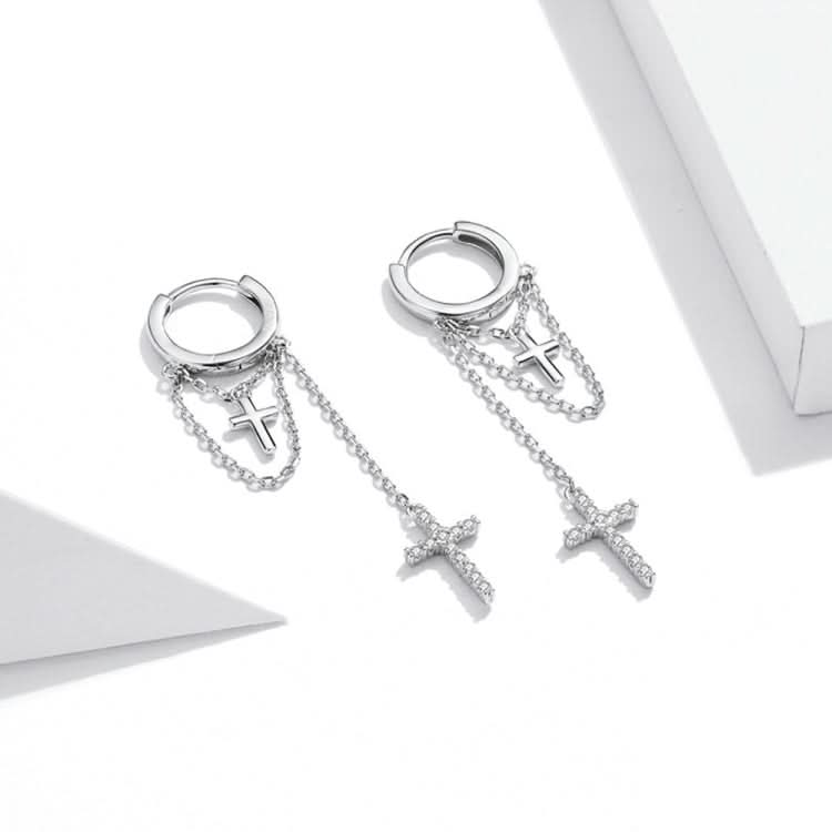 S925 Sterling Silver Long Tassel Shining Cross Women Earrings Reluova