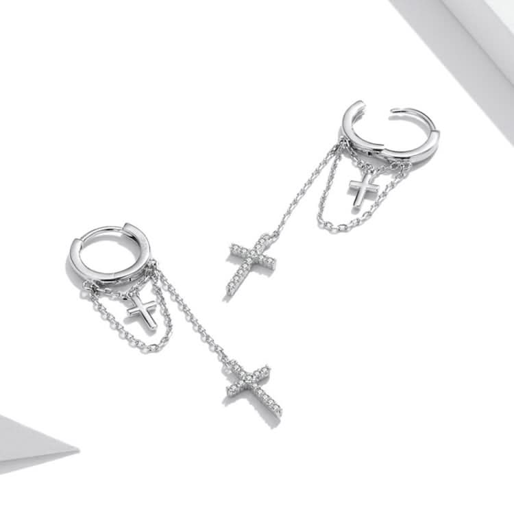 S925 Sterling Silver Long Tassel Shining Cross Women Earrings Reluova