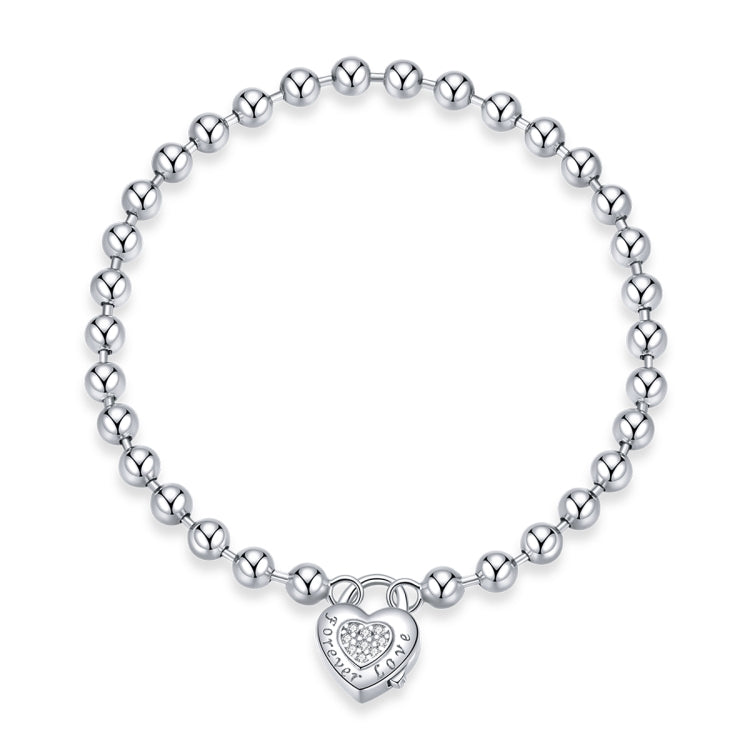 S925 Sterling Silver Heart-shaped Punk Beads Women Bracelet Jewelry My Store