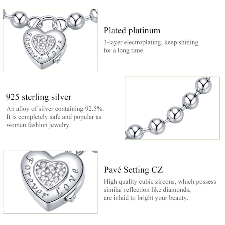 S925 Sterling Silver Heart-shaped Punk Beads Women Bracelet Jewelry My Store