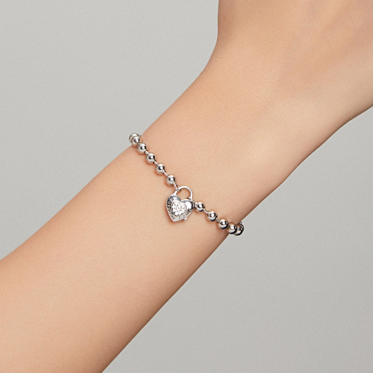 S925 Sterling Silver Heart-shaped Punk Beads Women Bracelet Jewelry My Store