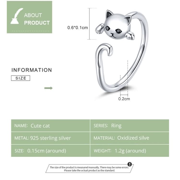 S925 Sterling Silver Cute Cat Women Open Ring Reluova