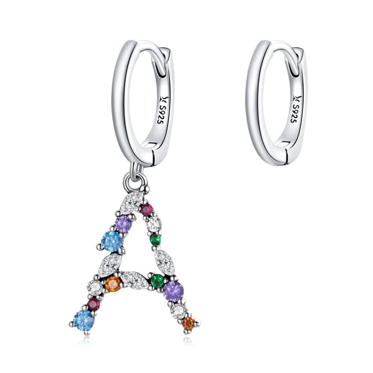 S925 Sterling Silver Colorful Zircon Letters A Asymmetry Women Earrings Reluova