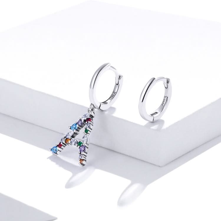 S925 Sterling Silver Colorful Zircon Letters A Asymmetry Women Earrings Reluova