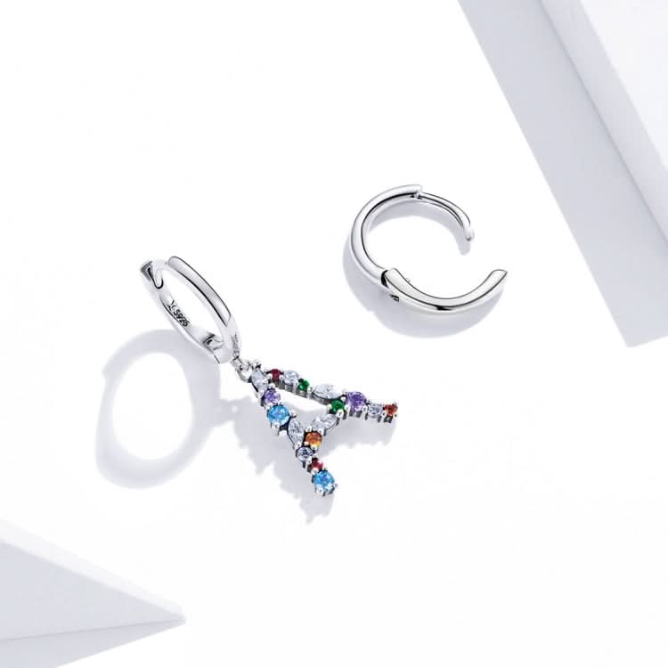 S925 Sterling Silver Colorful Zircon Letters A Asymmetry Women Earrings Reluova