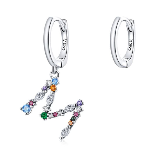 S925 Sterling Silver Colorful Zircon Letters M Asymmetry Women Earrings Reluova