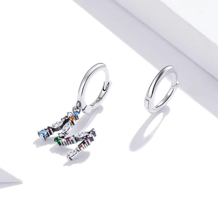 S925 Sterling Silver Colorful Zircon Letters M Asymmetry Women Earrings Reluova