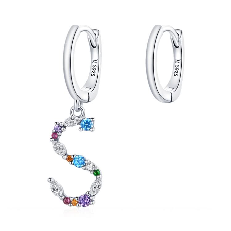 S925 Sterling Silver Colorful Zircon Letters S Asymmetry Women Earrings Reluova