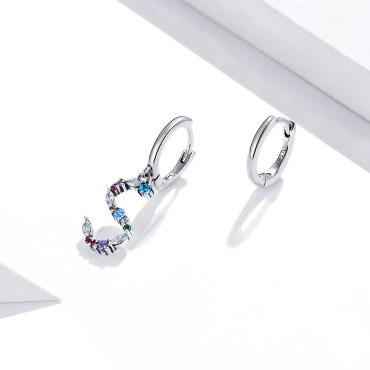 S925 Sterling Silver Colorful Zircon Letters S Asymmetry Women Earrings Reluova